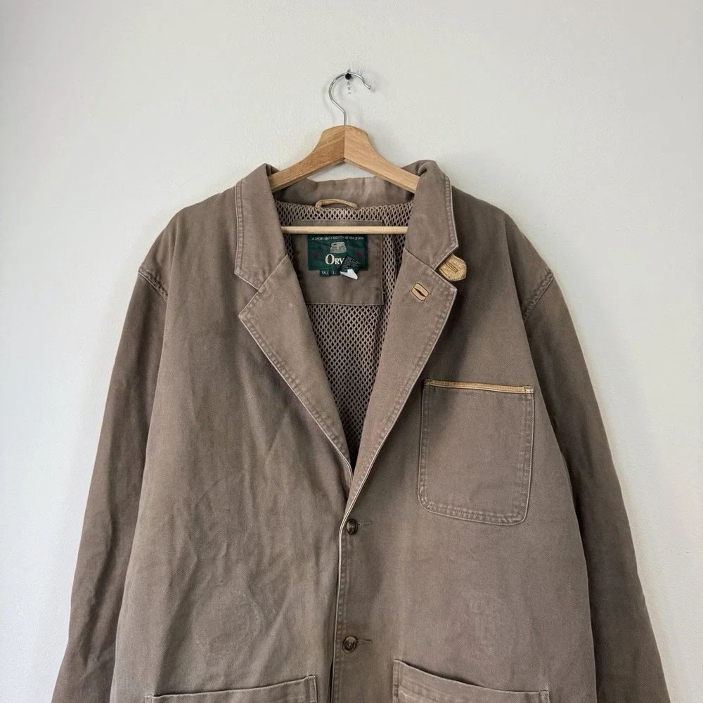 Vintage Orvis Chore Barn Field Elbow Patches Khaki Tan Outdoors Jacket - Large